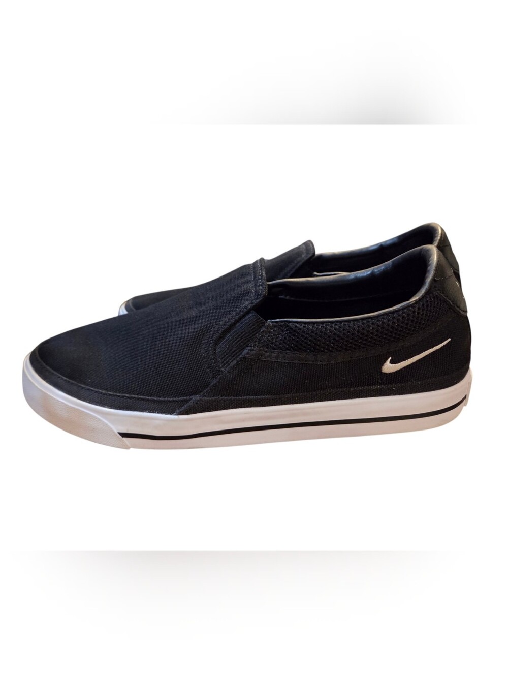 Nike Women's Court Legacy Slip-Ons w/ Durable Black Canvas Loafers